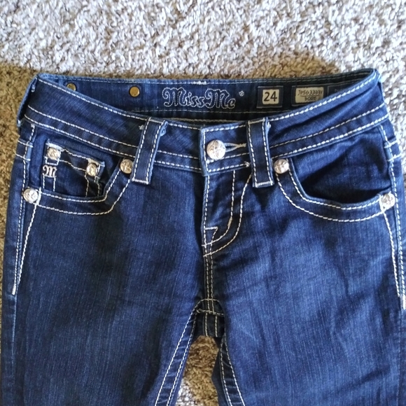 Miss Me Dark Blue jeans size 24 bling cross - Picture 2 of 8